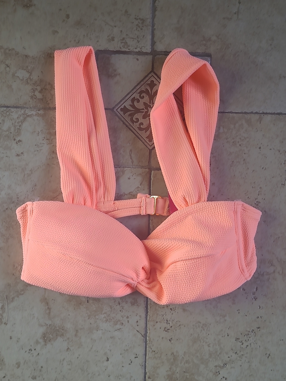 Xhiliration Peach Textured Knot Bikini Top
